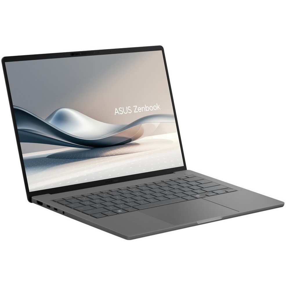 Laptop ASUS Zenbook A14 UX3407RA cu procesor Snapdragon® X Elite X1E 78 100 pana la 3.4GHz, 14'', WUXGA, OLED, 16GB LPDDR5X RAM, 1TB SSD, Qualcomm® Adreno™ GPU, Windows 11 Pro, Iceland Gray