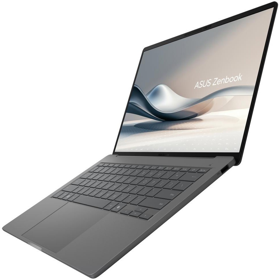 Laptop ASUS Zenbook A14 UX3407RA cu procesor Snapdragon® X Elite X1E 78 100 pana la 3.4GHz, 14'', WUXGA, OLED, 16GB LPDDR5X RAM, 1TB SSD, Qualcomm® Adreno™ GPU, Windows 11 Pro, Iceland Gray