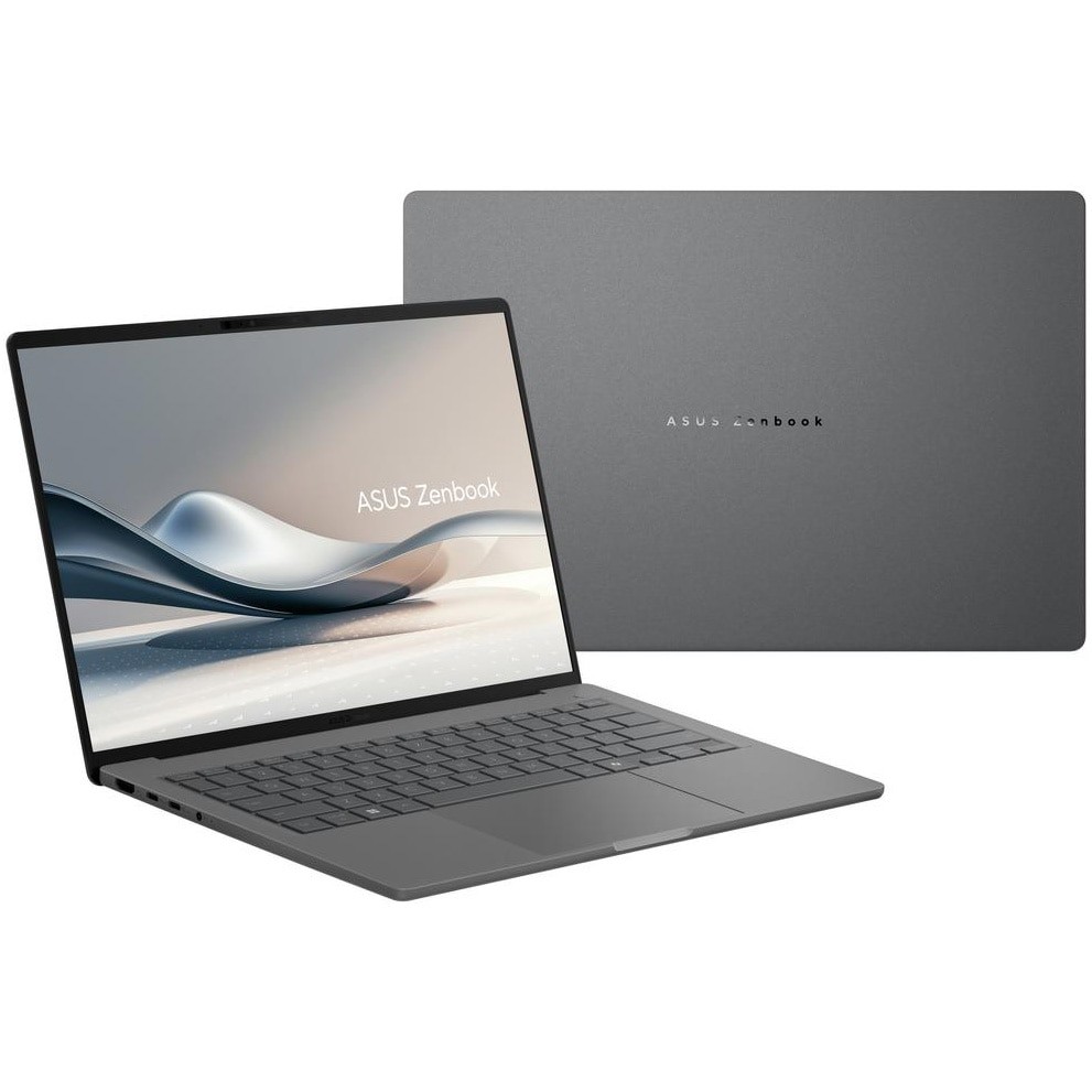 Laptop ASUS Zenbook A14 UX3407RA cu procesor Snapdragon® X Elite X1E 78 100 pana la 3.4GHz, 14'', WUXGA, OLED, 16GB LPDDR5X RAM, 1TB SSD, Qualcomm® Adreno™ GPU, Windows 11 Pro, Iceland Gray