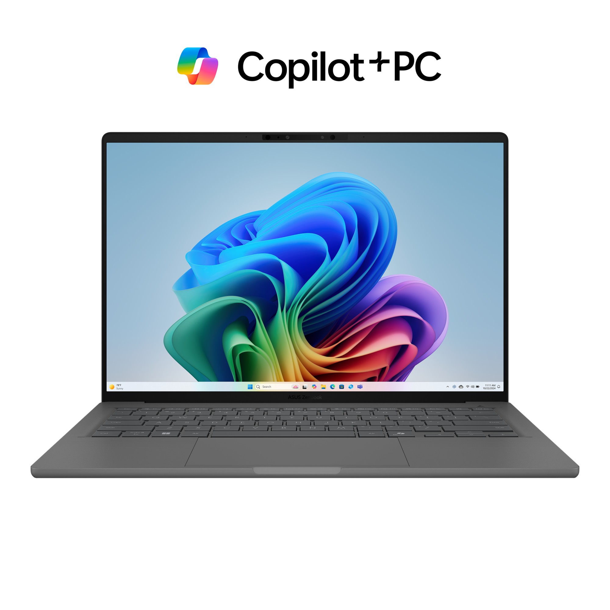 Laptop ASUS Zenbook A14 UX3407RA cu procesor Snapdragon® X Elite X1E 78 100 pana la 3.4GHz, 14'', WUXGA, OLED, 16GB LPDDR5X RAM, 1TB SSD, Qualcomm® Adreno™ GPU, Windows 11 Pro, Iceland Gray