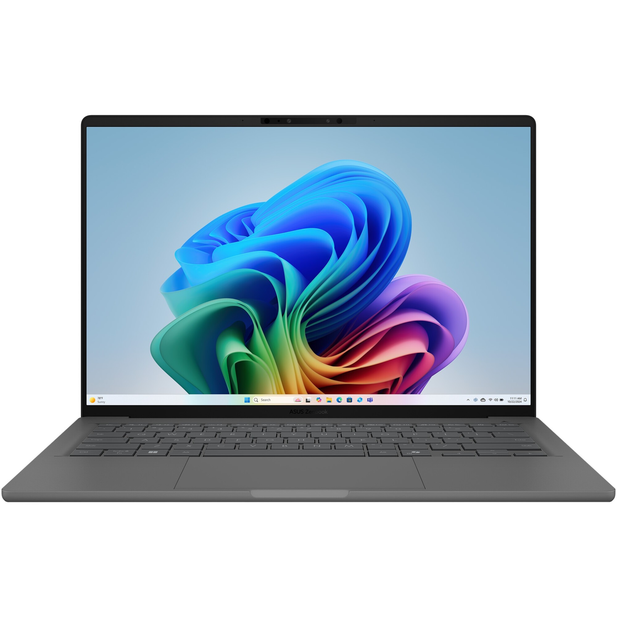 Laptop ASUS Zenbook A14 UX3407RA cu procesor Snapdragon® X Elite X1E 78 100 pana la 3.4GHz, 14'', WUXGA, OLED, 16GB LPDDR5X RAM, 1TB SSD, Qualcomm® Adreno™ GPU, Windows 11 Pro, Iceland Gray