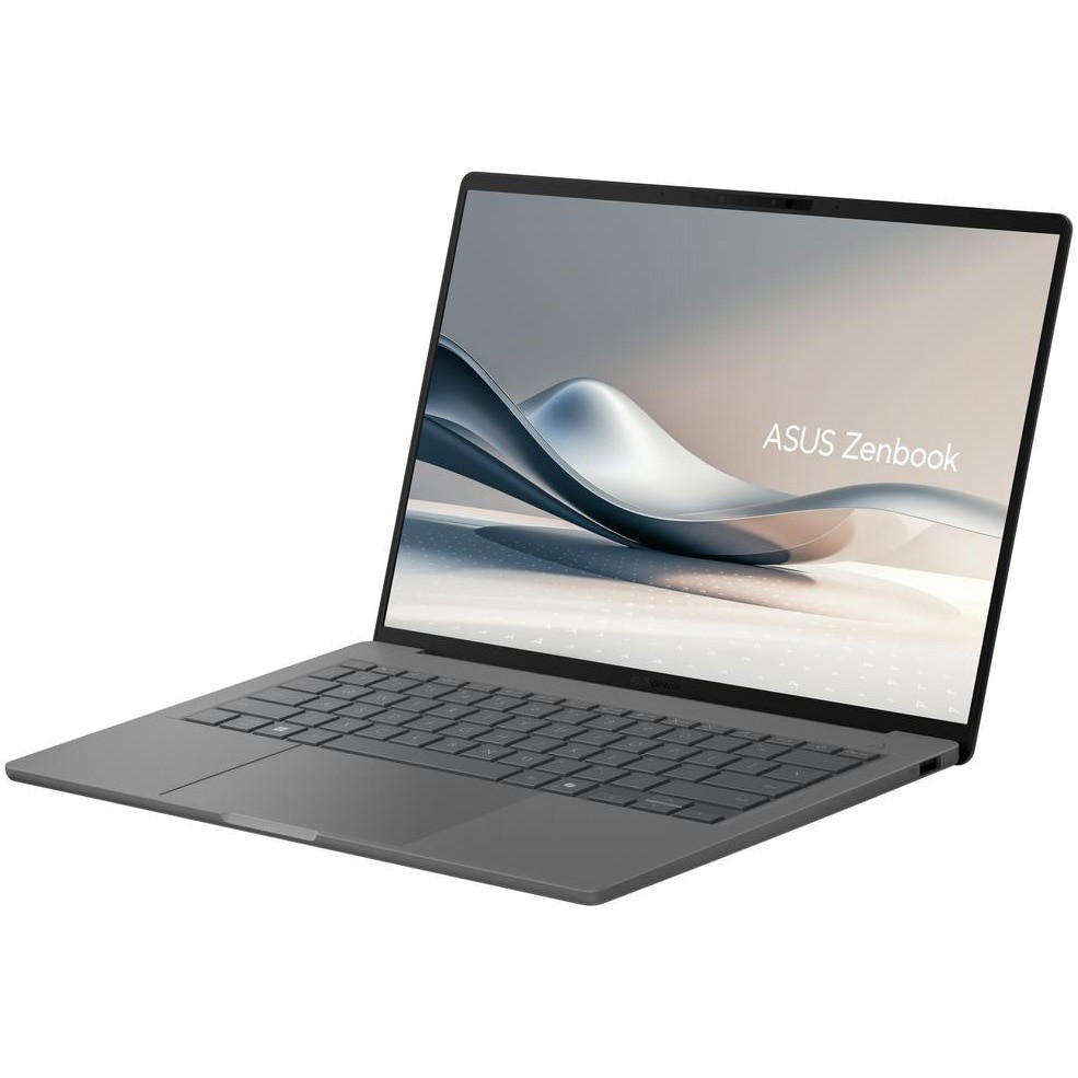 Laptop ASUS Zenbook A14 UX3407RA cu procesor Snapdragon® X Elite X1E 78 100 pana la 3.4GHz, 14'', WUXGA, OLED, 16GB LPDDR5X RAM, 1TB SSD, Qualcomm® Adreno™ GPU, Windows 11 Pro, Iceland Gray