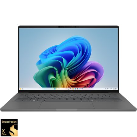 Laptop ASUS Zenbook A14 UX3407RA cu procesor Snapdragon® X Elite X1E 78 100 pana la 3.4GHz, 14'', WUXGA, OLED, 16GB LPDDR5X RAM, 1TB SSD, Qualcomm® Adreno™ GPU, Windows 11 Pro, Iceland Gray