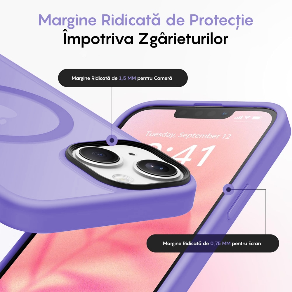 Husa compatibila cu Incarcare Magsafe compatibila cu iPhone 14, CASEY STUDIOS™, de Protectie, Slim, pentru Incarcare Wireless, Margini Ridicate de Protectia Ecranului si a Camerelor, Mov Deschis