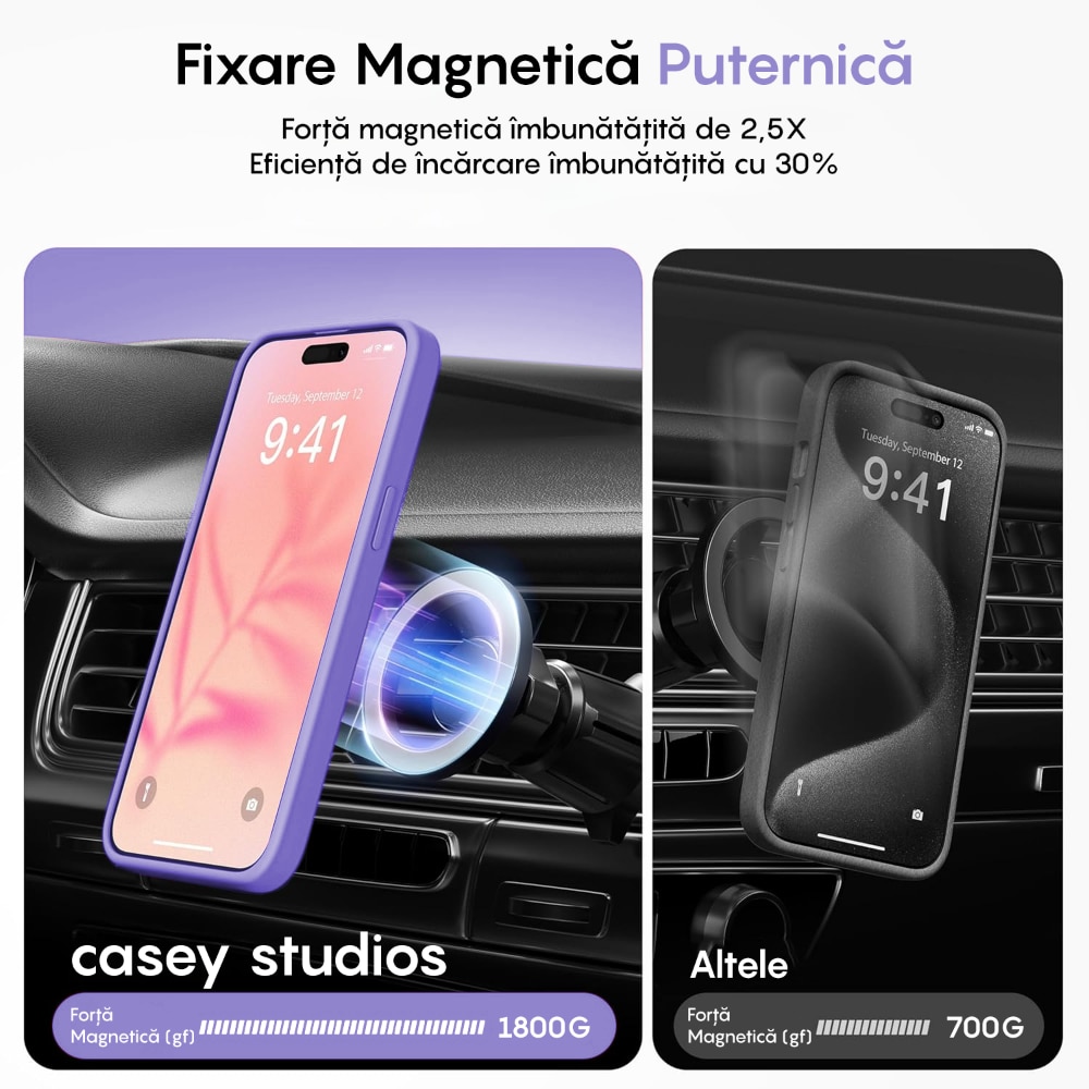 Husa compatibila cu Incarcare Magsafe compatibila cu iPhone 14, CASEY STUDIOS™, de Protectie, Slim, pentru Incarcare Wireless, Margini Ridicate de Protectia Ecranului si a Camerelor, Mov Deschis