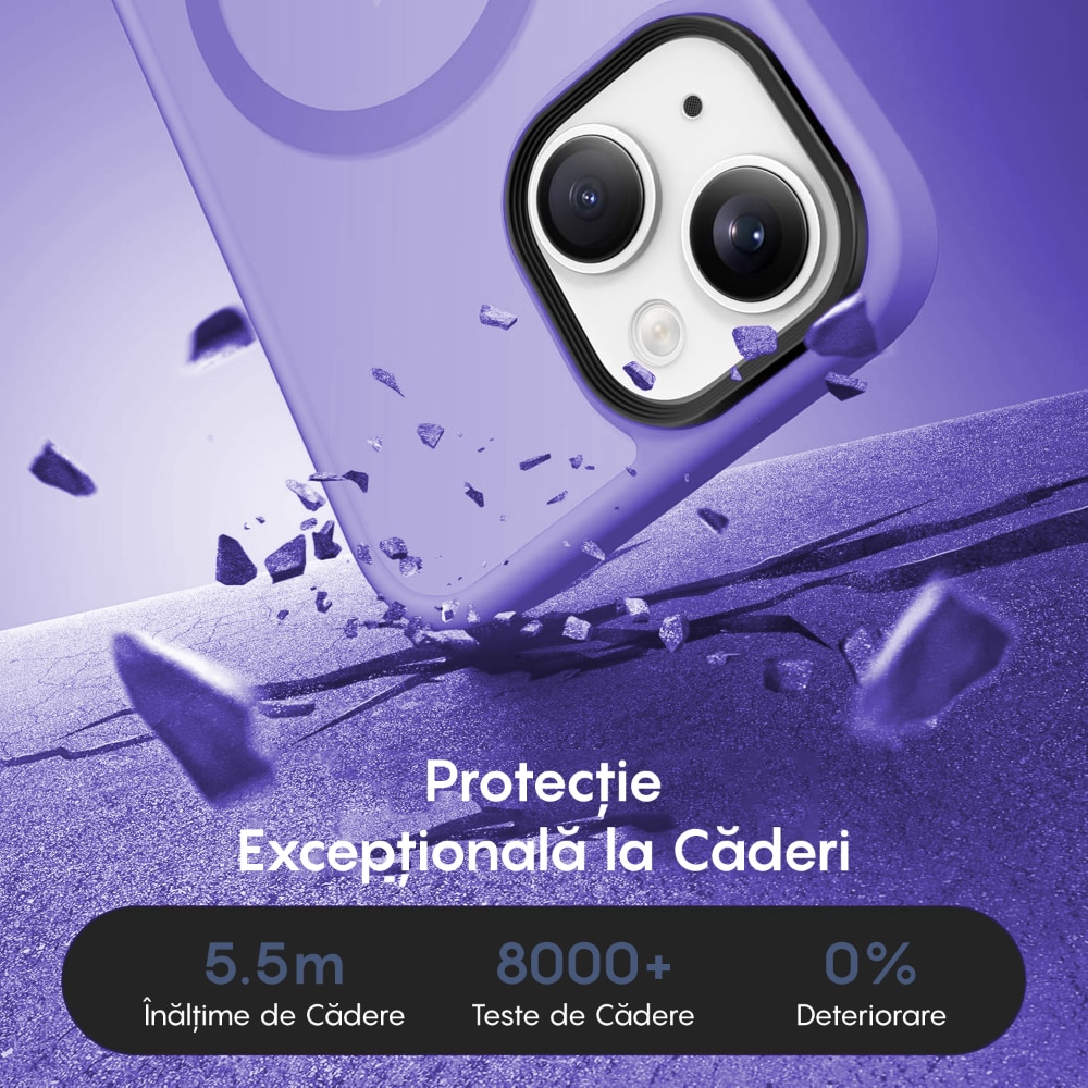 Husa compatibila cu Incarcare Magsafe compatibila cu iPhone 14, CASEY STUDIOS™, de Protectie, Slim, pentru Incarcare Wireless, Margini Ridicate de Protectia Ecranului si a Camerelor, Mov Deschis