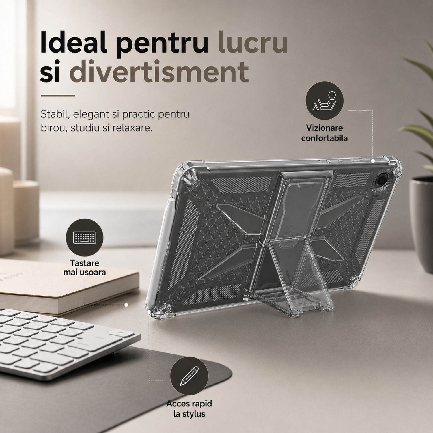 Husa protectie pentru Samsung Galaxy Tab A11, 8.7 inch, Silicon Antisoc, Colturi Intarite, Suport Stylus, Protectie Camera si Ecran, Transparent