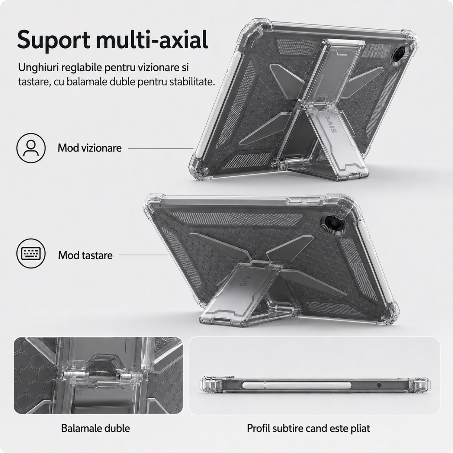 Husa protectie pentru Samsung Galaxy Tab A11, 8.7 inch, Silicon Antisoc, Colturi Intarite, Suport Stylus, Protectie Camera si Ecran, Transparent