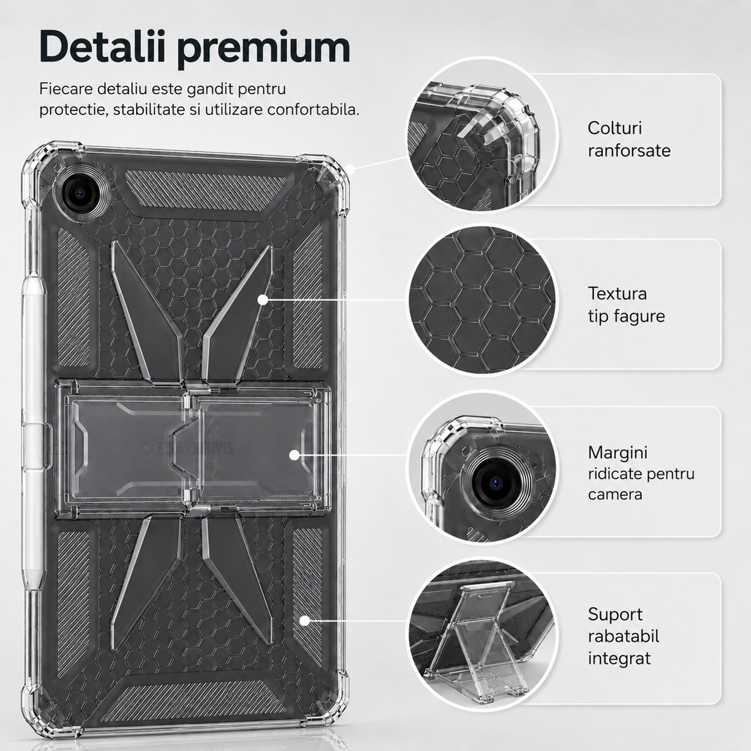 Husa protectie pentru Samsung Galaxy Tab A11, 8.7 inch, Silicon Antisoc, Colturi Intarite, Suport Stylus, Protectie Camera si Ecran, Transparent