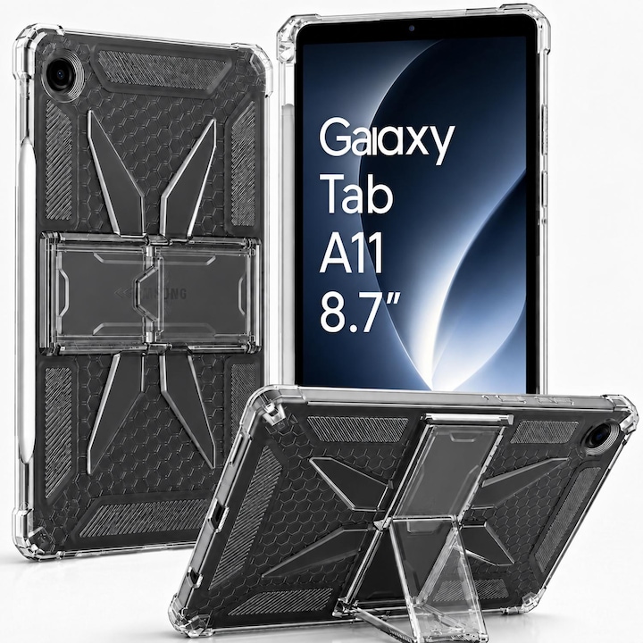 Husa protectie pentru Samsung Galaxy Tab A11, 8.7 inch, Silicon Antisoc, Colturi Intarite, Suport Stylus, Protectie Camera si Ecran, Transparent