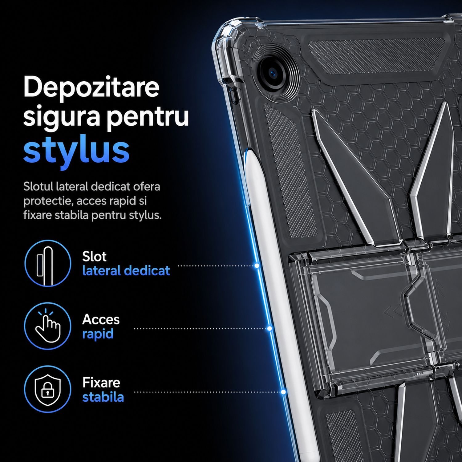 Husa protectie pentru Samsung Galaxy Tab A11, 8.7 inch, Silicon Antisoc, Colturi Intarite, Suport Stylus, Protectie Camera si Ecran, Transparent