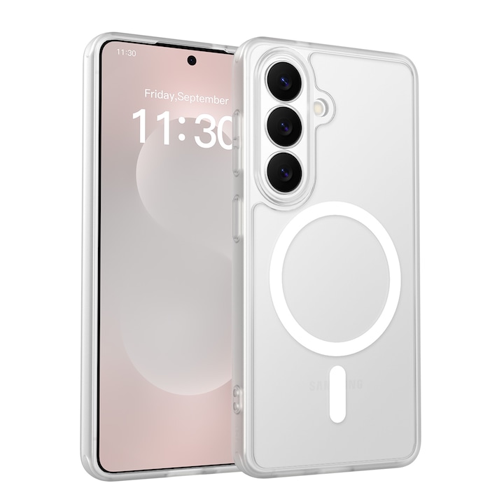 Husa de protectie pentru Samsung Galaxy S26, Omelivon, MagSafe, Protectie completa, Anti-Soc, Decupaje Precise, Incarcare Wireless, Materiale Premium, Transparent mat