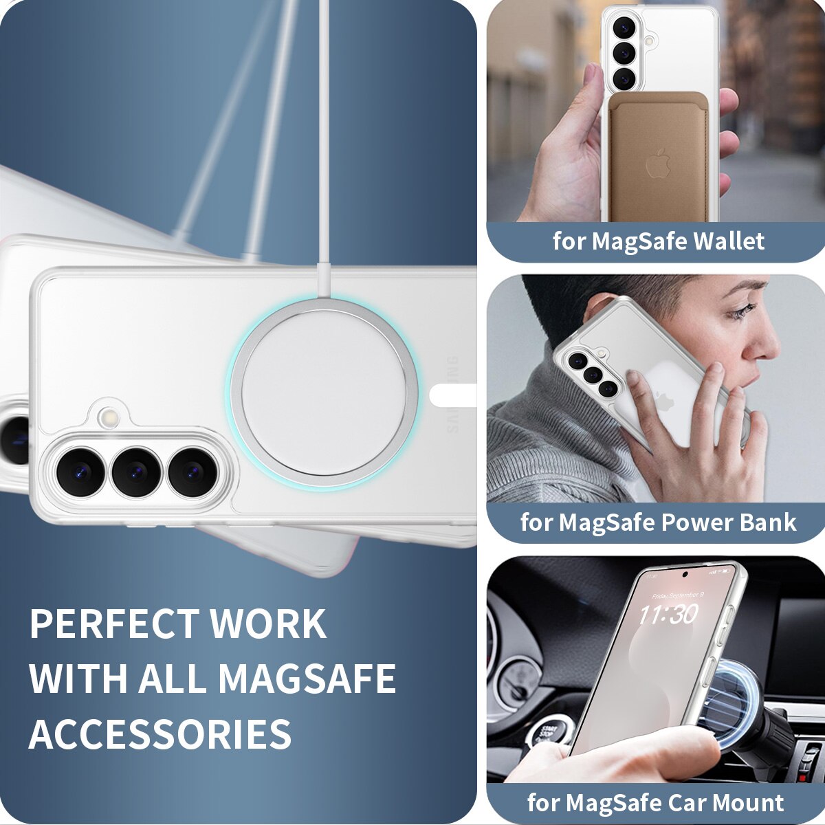 Husa de protectie pentru Samsung Galaxy S26, Omelivon, MagSafe, Protectie completa, Anti-Soc, Decupaje Precise, Incarcare Wireless, Materiale Premium, Transparent mat