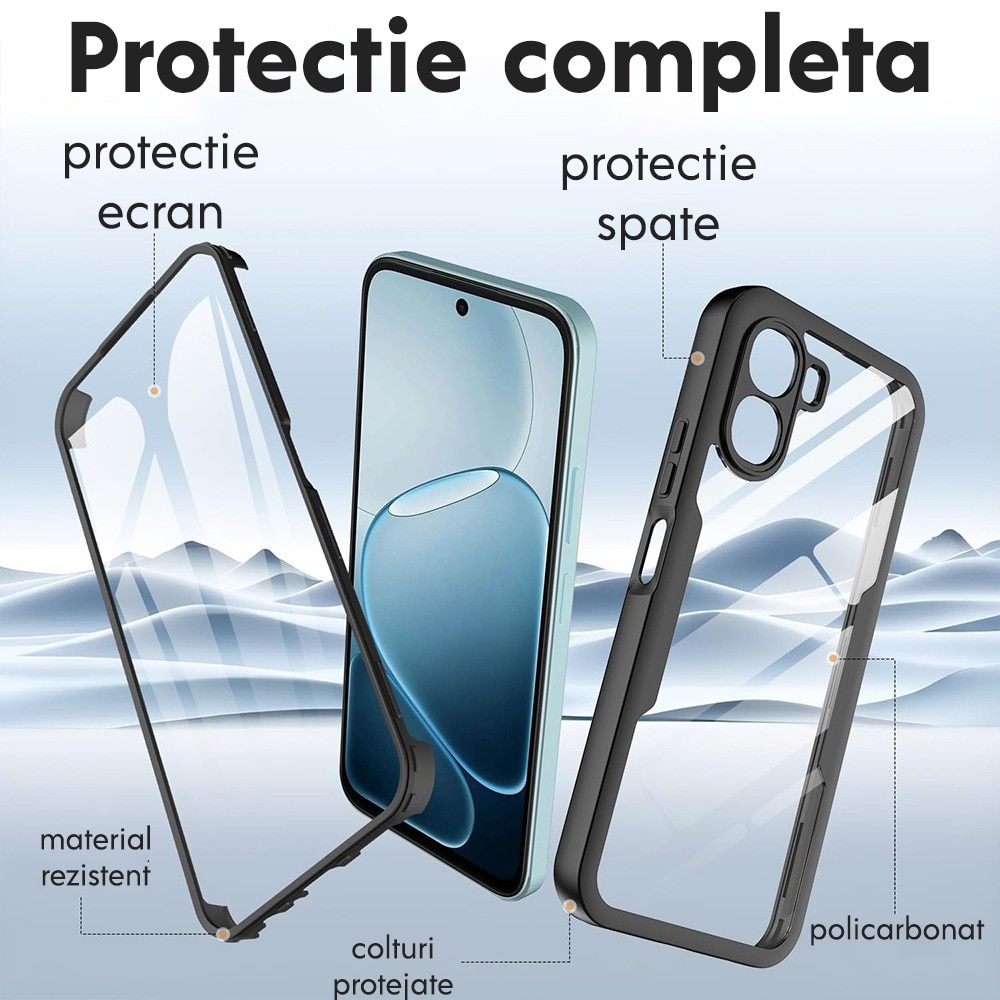 Husa pentru Oppo A6x 4G / A6x 5G / A6k 4G DaDen® ColorVerse 360, Antisoc, Protectie completa spate-ecran, Negru
