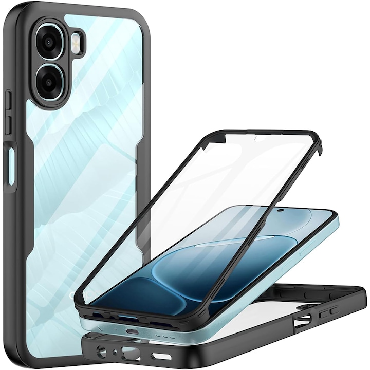 Husa pentru Oppo A6x 4G / A6x 5G / A6k 4G DaDen® ColorVerse 360, Antisoc, Protectie completa spate-ecran, Negru