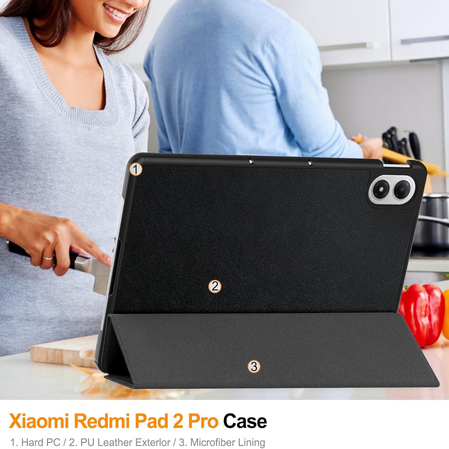 Husa tableta pentru Xiaomi Redmi Pad 2 Pro 12.1" (2025), auto functie sleep/wake tip stand, negru