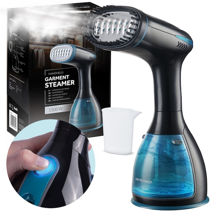 Indreptat cu abur Berdsen Steamer, 1500W 32g/min, Fier de calcat cu abur Perie cu abur Fier de calcat cu abur Fier de calcat de calatorie, Compact, Negru