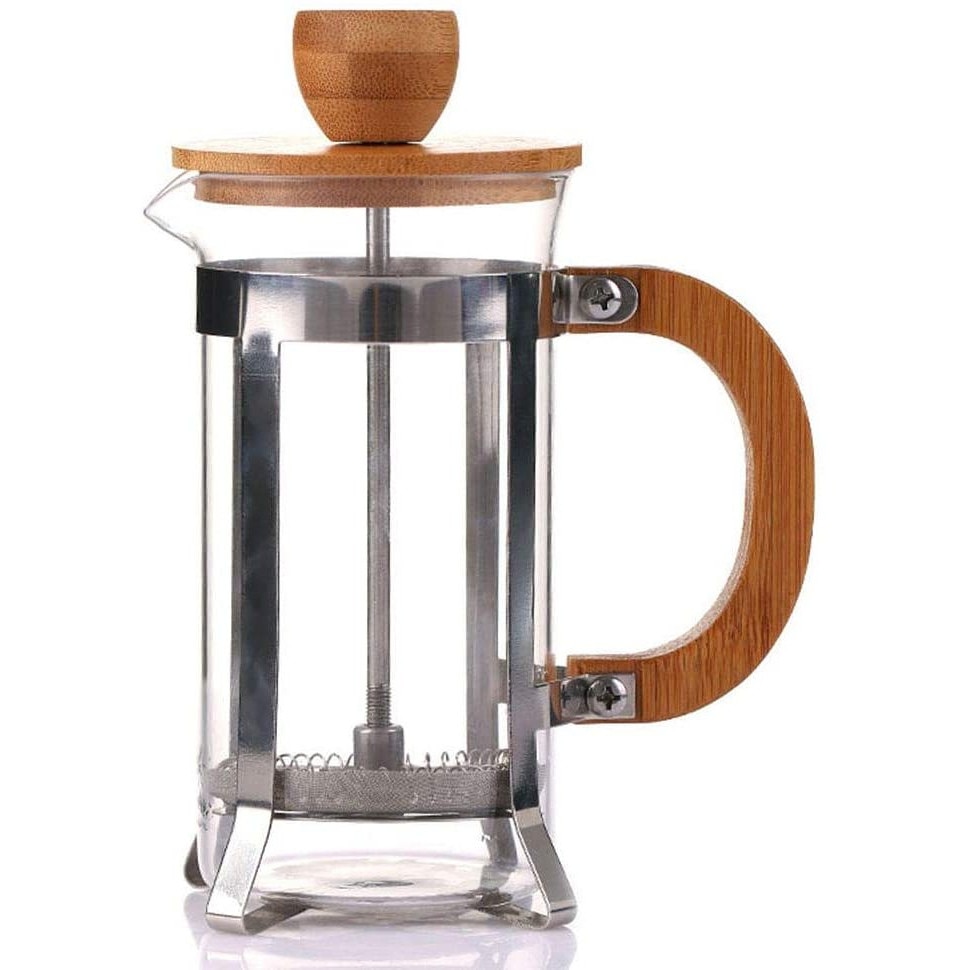 Cafetiera 350ml, bambus, sticla, otel inoxidabil, filtru fin, design robust