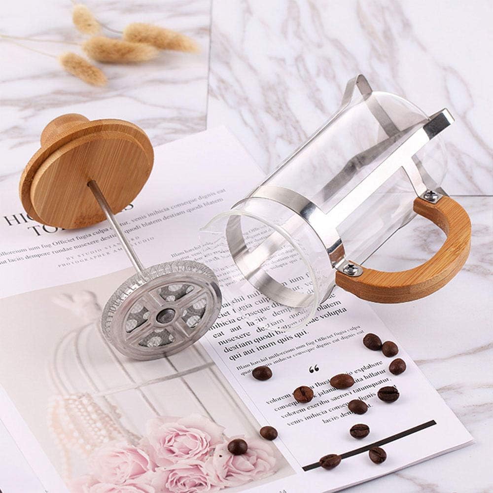 Cafetiera 350ml, bambus, sticla, otel inoxidabil, filtru fin, design robust