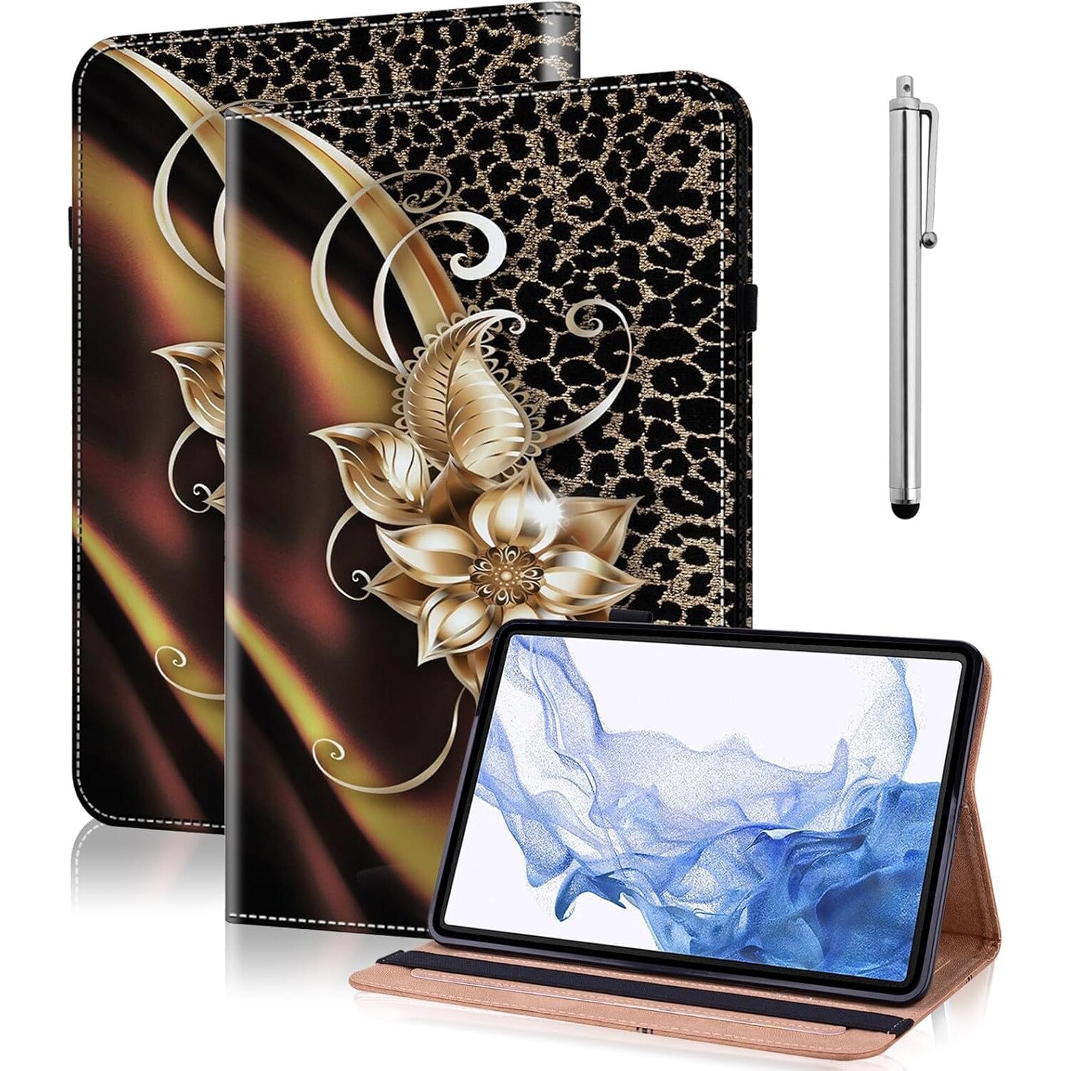 Husa GLANDOTU Compatibila cu Samsung Galaxy Tab A7 10.4, Floare Metalica, Cu Stand