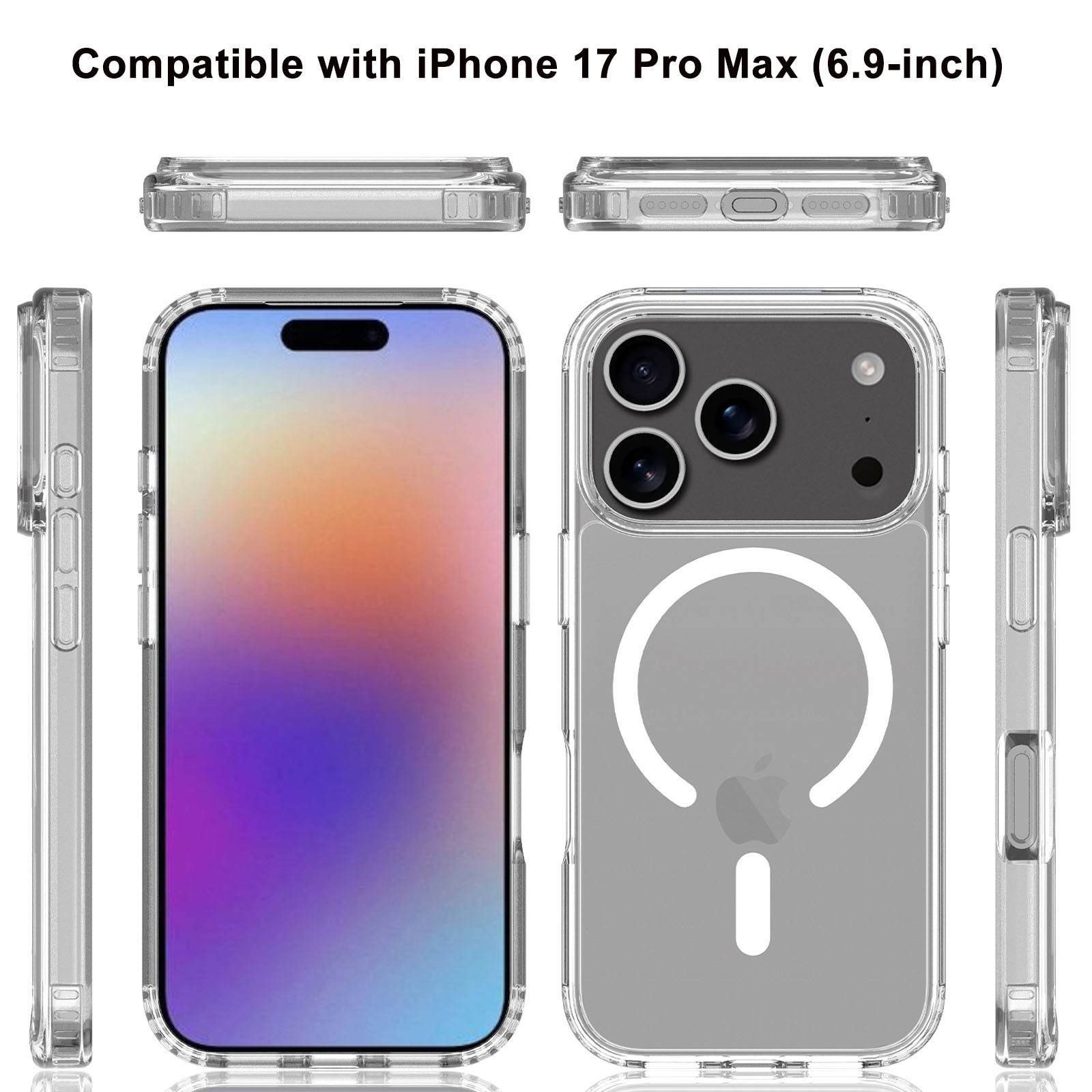 Huse telefoane, AFKSMILE, Husa de protectie compatibila Apple iPhone 17, MagSafe, Anti-soc, 1.5mm, Decupaje Precise, Rezistenta la impact, Margini ridicate pentru protectia ecranului, iPhone 17 Pro Max, TPU+PC, Transparenta