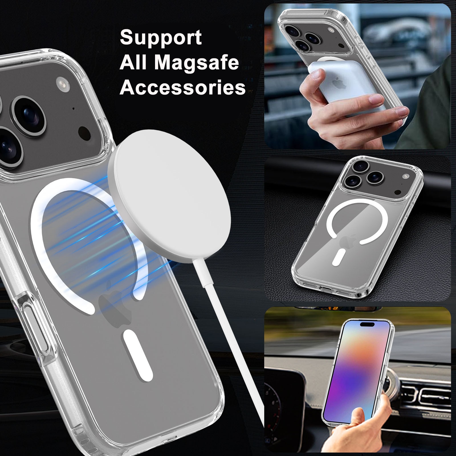 Huse telefoane, AFKSMILE, Husa de protectie compatibila Apple iPhone 17, MagSafe, Anti-soc, 1.5mm, Decupaje Precise, Rezistenta la impact, Margini ridicate pentru protectia ecranului, iPhone 17 Pro Max, TPU+PC, Transparenta