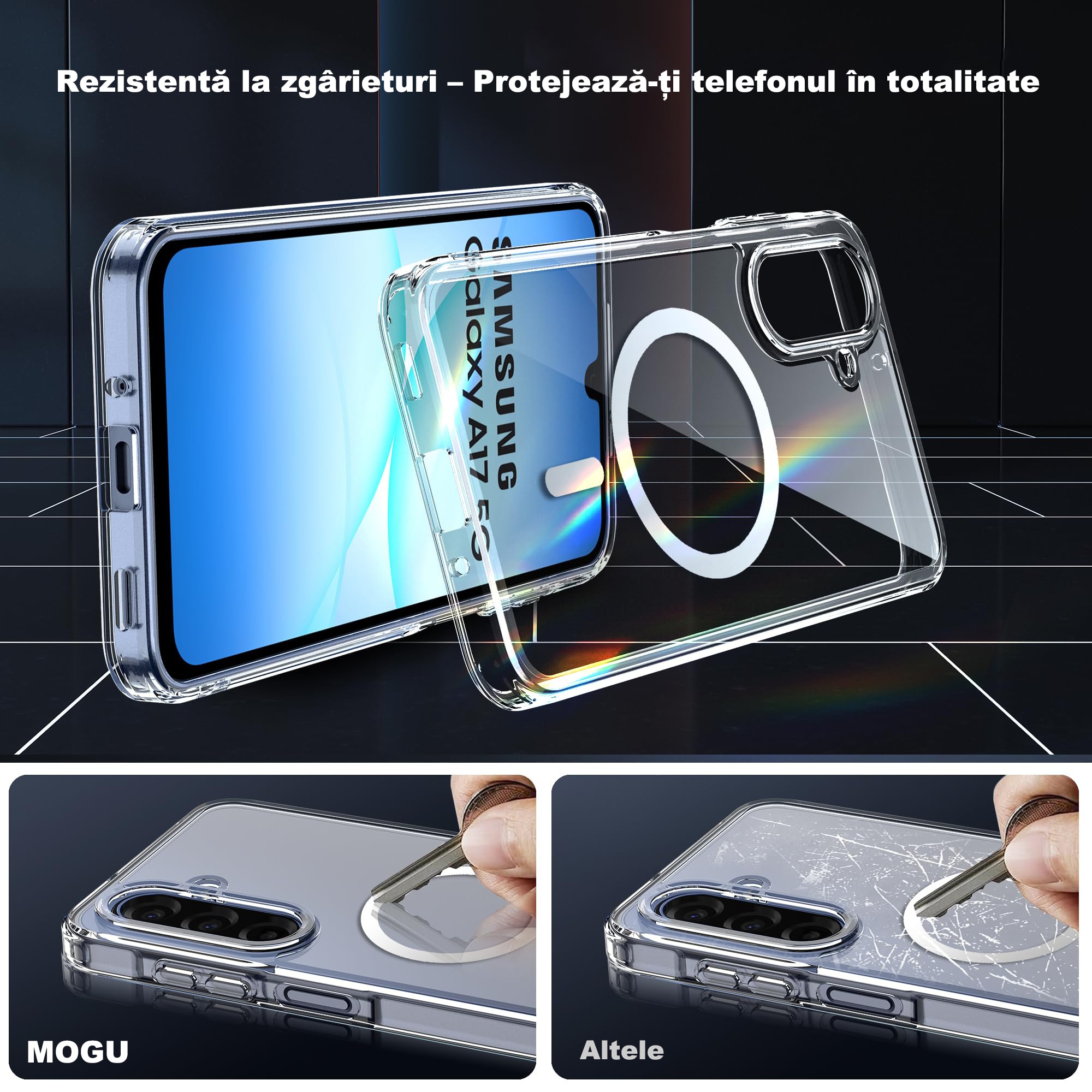 Husa de Protectie Magsafe Compatibila cu Samsung Galaxy A17/A16 5G, MOGU, Carcasa Magnetic Telefon Incarcare Wireless, Anti-ingalbenire, Rezistenta la Socuri, Protectie Impotriva Caderilor de Nivel Militar, Antizgarieturi, PC+TPU, Transparenta