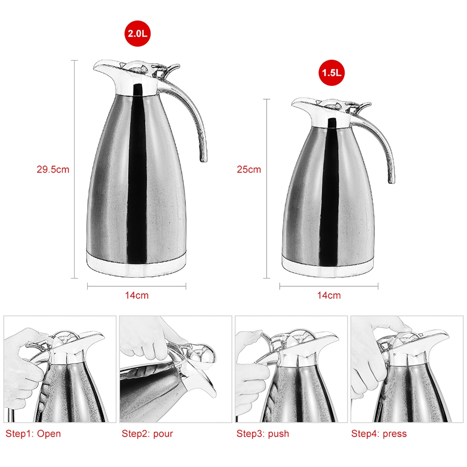 Cafetiera din otel inoxidabil, Cozevdnt, 2L, izolatie vid, capacitate 1.5L, culoare albastra