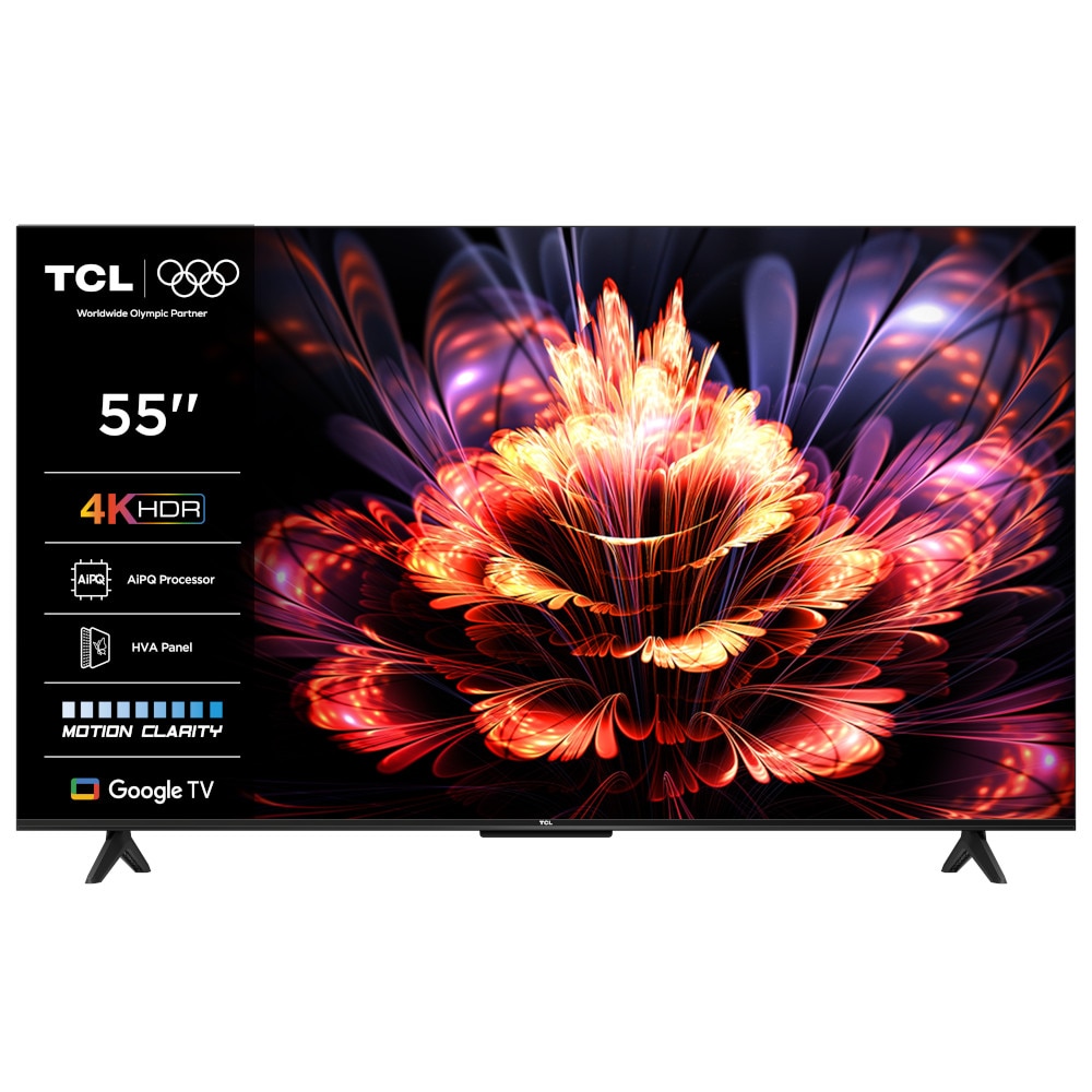 Televizor LED Smart TCL 55V6C, diagonala 139 cm, Ultra HD / 4K, clasa E, sistem operare Google TV, tehnologie HDR, Dolby Audio, Chromecast, T-Cast, Game Mode, negru