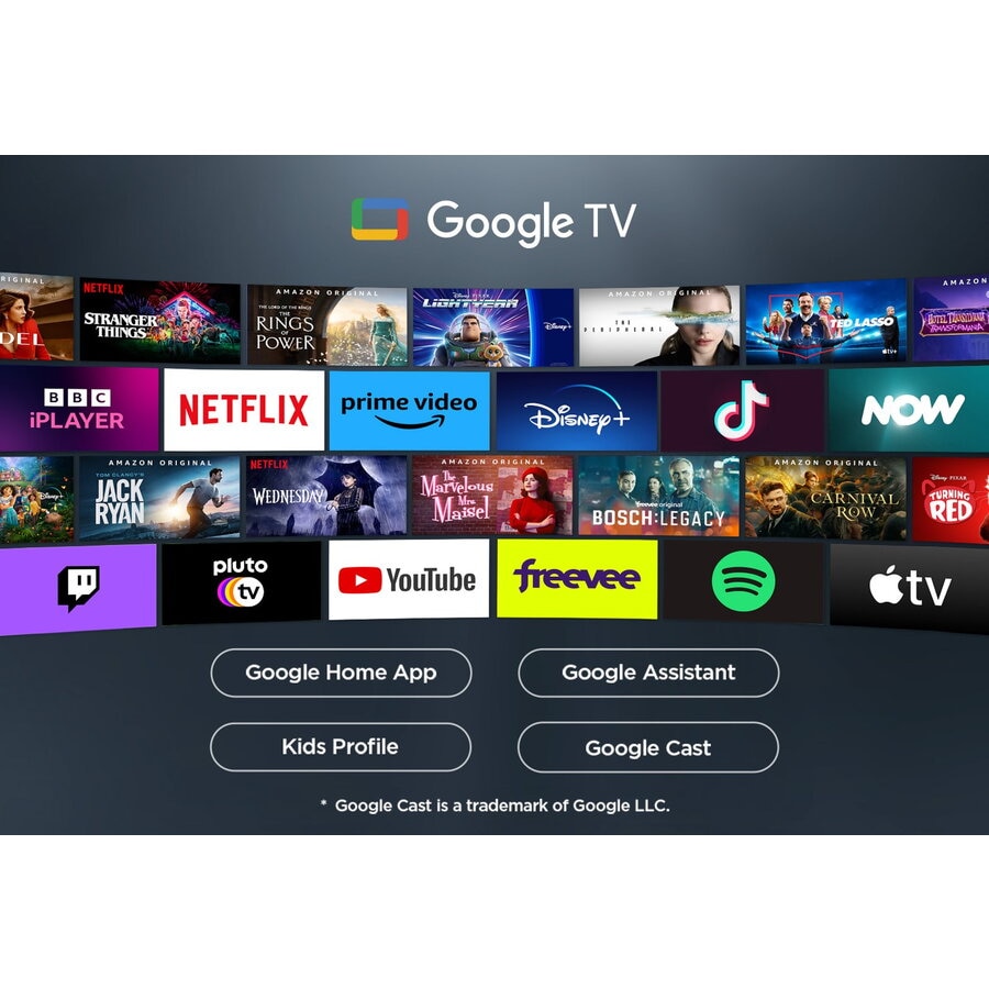 Televizor LED Smart TCL 55V6C, diagonala 139 cm, Ultra HD / 4K, clasa E, sistem operare Google TV, tehnologie HDR, Dolby Audio, Chromecast, T-Cast, Game Mode, negru