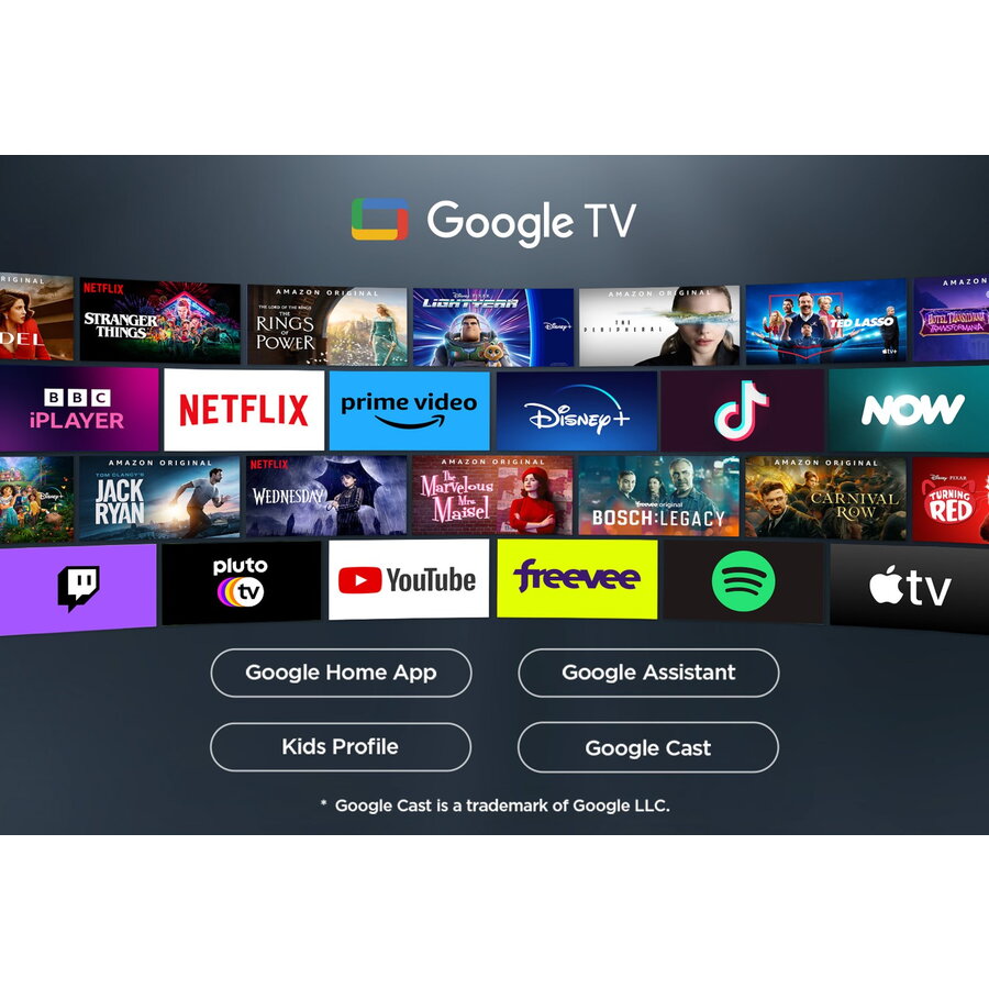 Televizor LED Smart TCL 55V6C, diagonala 139 cm, Ultra HD / 4K, clasa E, sistem operare Google TV, tehnologie HDR, Dolby Audio, Chromecast, T-Cast, Game Mode, negru