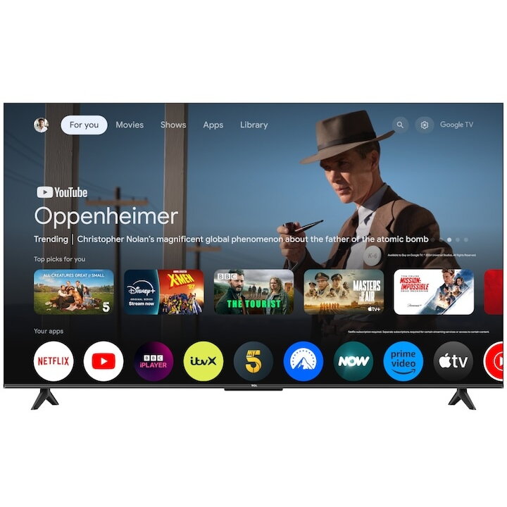 Televizor LED Smart TCL 55V6C, diagonala 139 cm, Ultra HD / 4K, clasa E, sistem operare Google TV, tehnologie HDR, Dolby Audio, Chromecast, T-Cast, Game Mode, negru