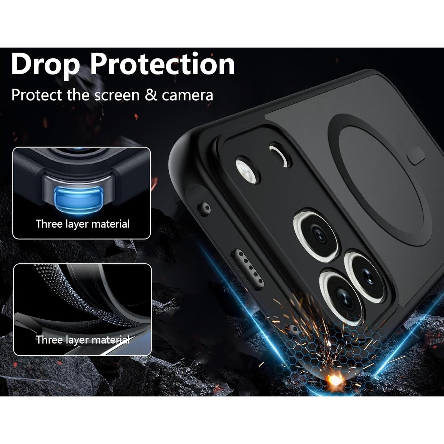Husa pentru Honor 600 Pro cu protectie pentru lentile si MagFit EasyCharge, Ghost Series Anti-ingalbenire, frosted - negru