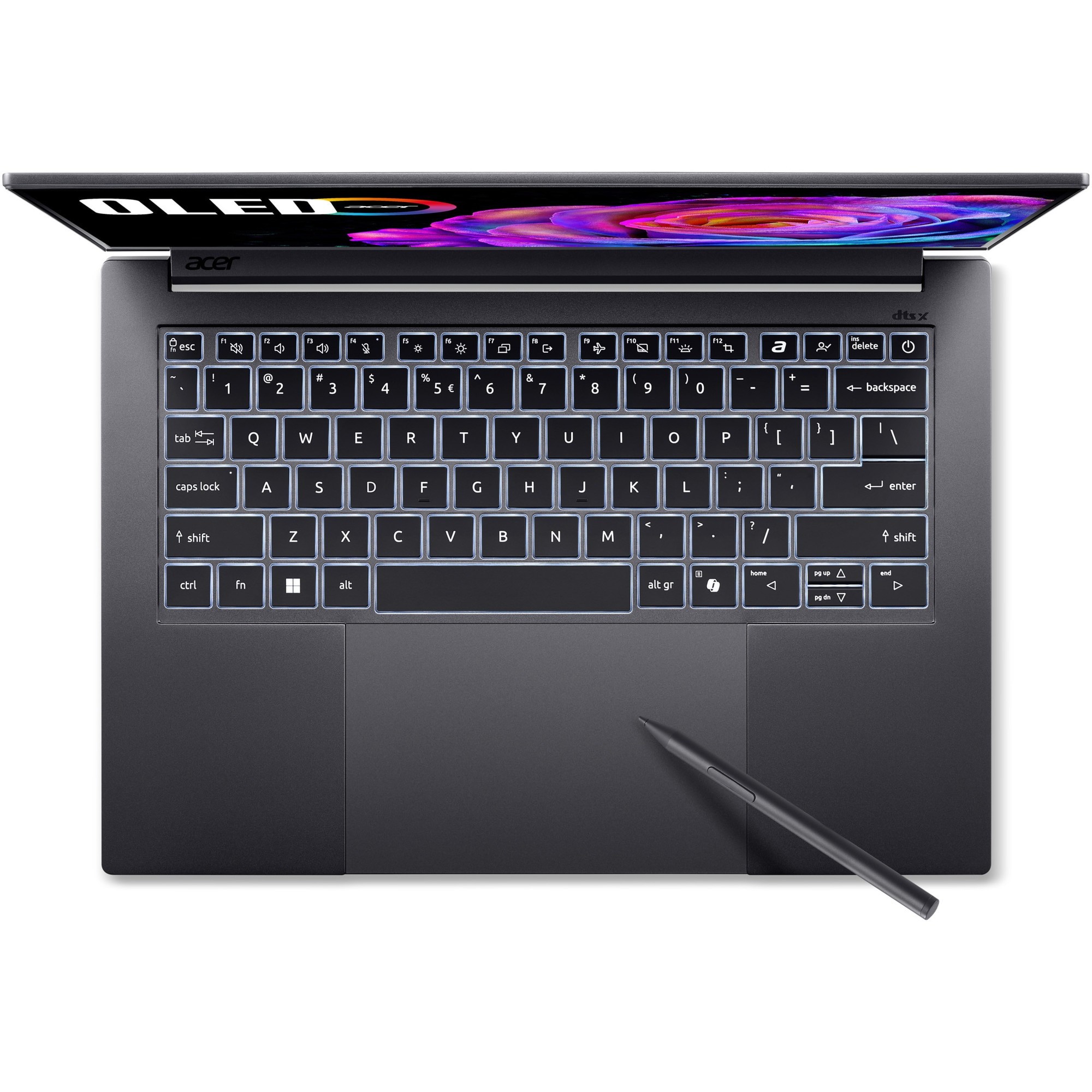 Laptop Acer Swift X 14 OLED SFX14-73G-75S5 cu procesor Intel® Core™ Ultra 7 255H pana la 5.1GHz, 14.5" 2.8K, OLED, 120Hz, Touch, 16GB LPDDR5X RAM, 1TB SSD, NVIDIA® GeForce RTX™ 5060 8GB GDDR7, Windows 11 Home, Titanium Gray