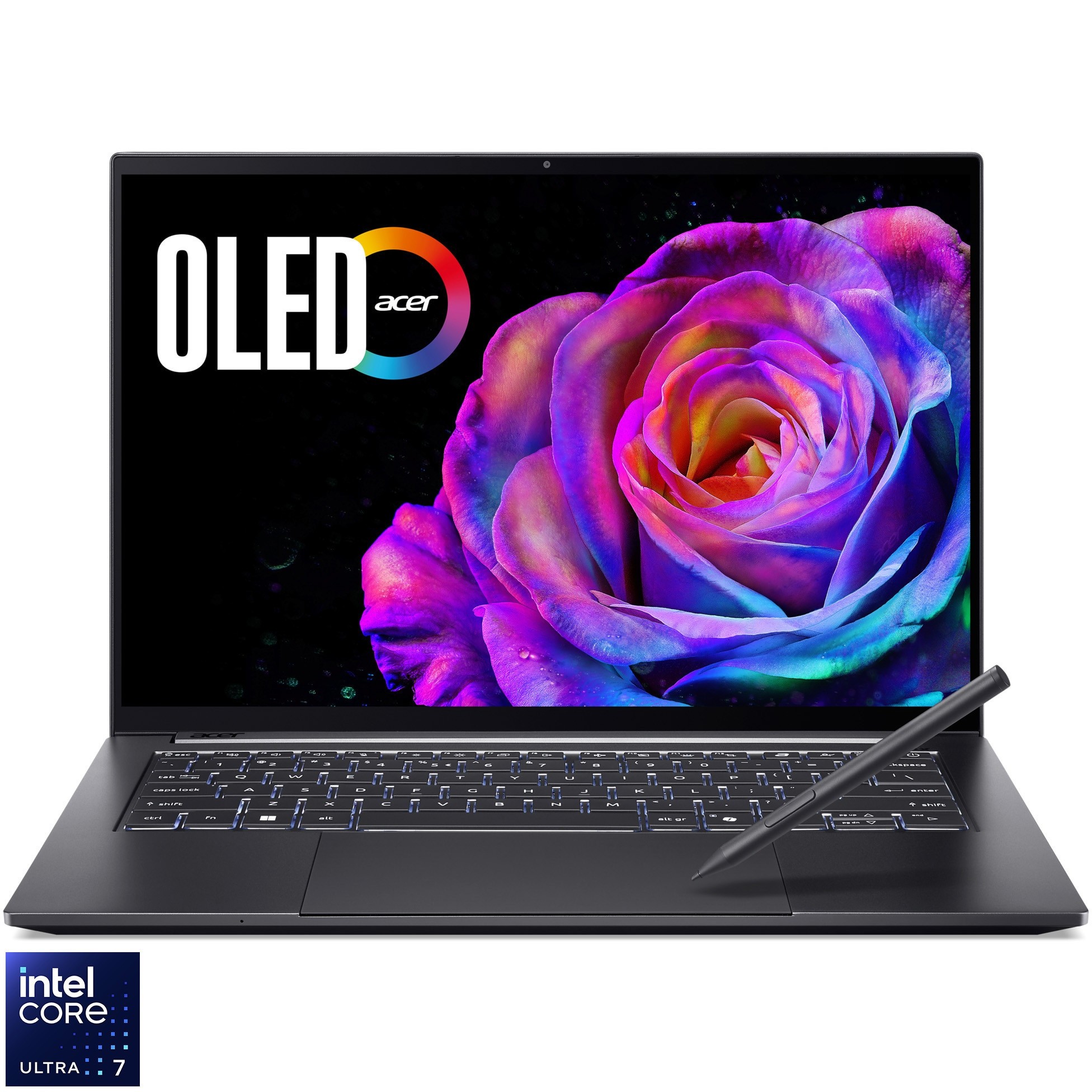 Laptop Acer Swift X 14 OLED SFX14-73G-75S5 cu procesor Intel® Core™ Ultra 7 255H pana la 5.1GHz, 14.5" 2.8K, OLED, 120Hz, Touch, 16GB LPDDR5X RAM, 1TB SSD, NVIDIA® GeForce RTX™ 5060 8GB GDDR7, Windows 11 Home, Titanium Gray