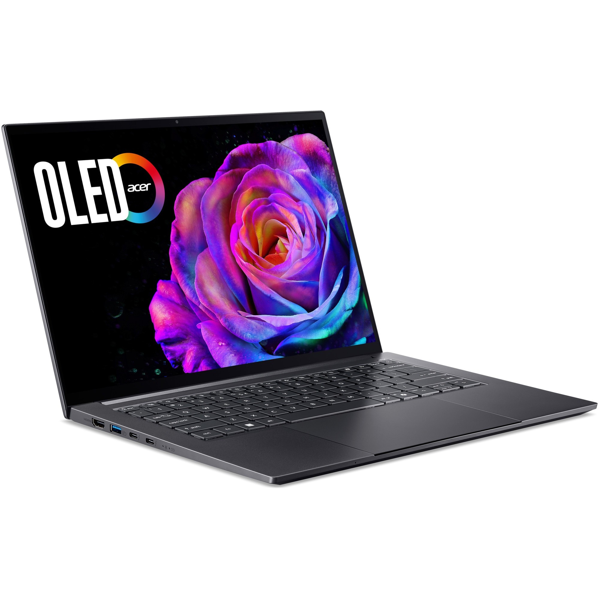 Laptop Acer Swift X 14 OLED SFX14-73G-75S5 cu procesor Intel® Core™ Ultra 7 255H pana la 5.1GHz, 14.5" 2.8K, OLED, 120Hz, Touch, 16GB LPDDR5X RAM, 1TB SSD, NVIDIA® GeForce RTX™ 5060 8GB GDDR7, Windows 11 Home, Titanium Gray