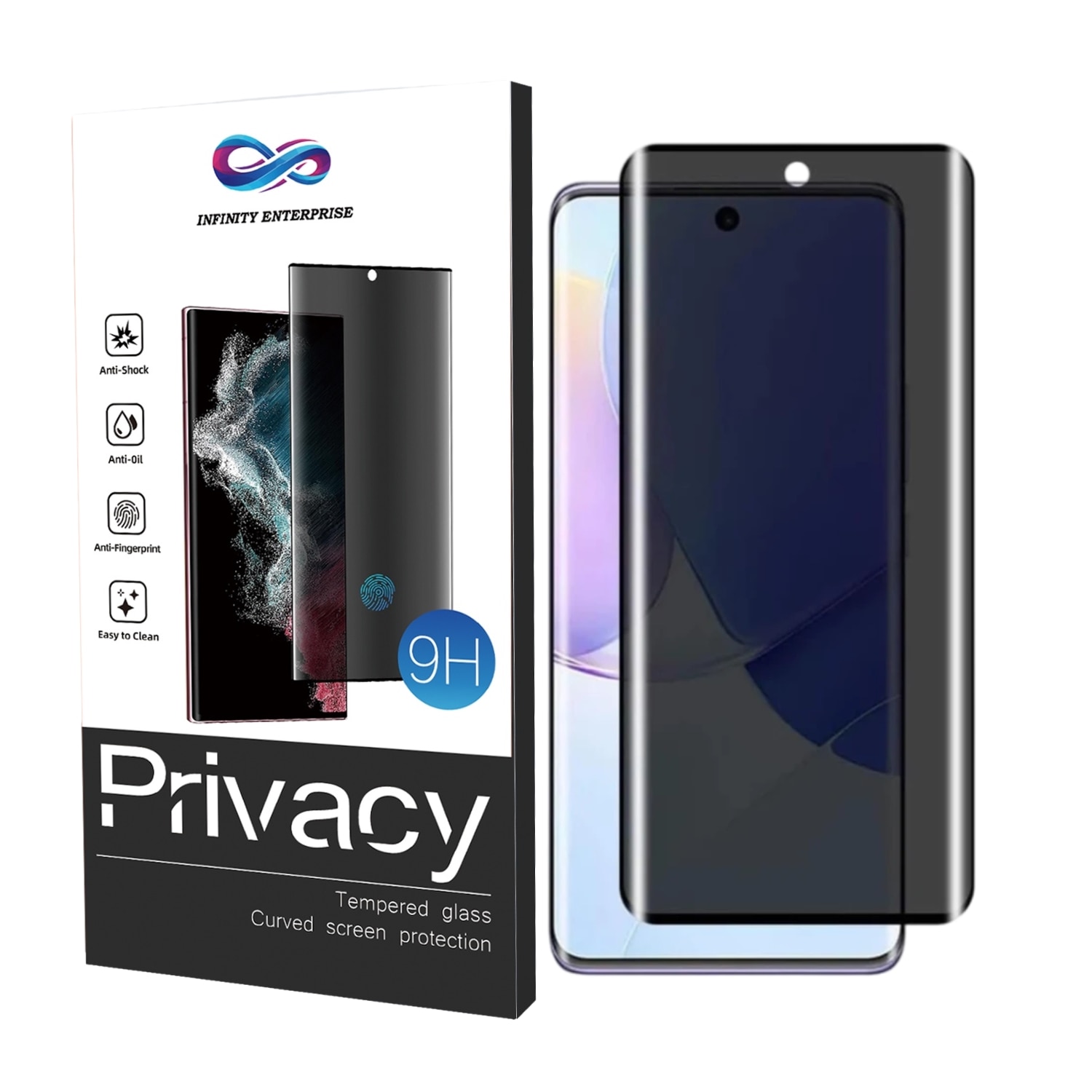 Folie protectie ecran Privacy Infinity Enterprise, sticla securizata curbata, compatibila cu Samsung Galaxy S10 5G, AntiShock, Full Glue, compatibila amprenta, 9H