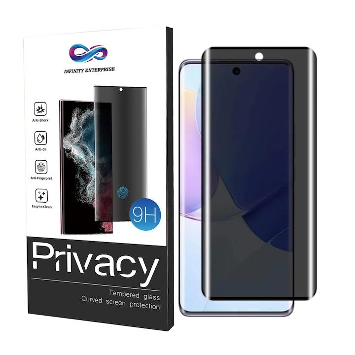 Folie protectie ecran Privacy Infinity Enterprise, sticla securizata curbata, compatibila cu Samsung Galaxy S10 5G, AntiShock, Full Glue, compatibila amprenta, 9H
