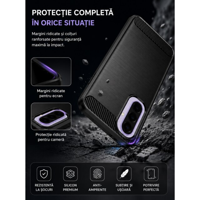 Husa Spate Upzz® Carbon Pro, Compatibila Cu Samsung Galaxy A27 5G, Protectie Perfecta, Silicon, Black