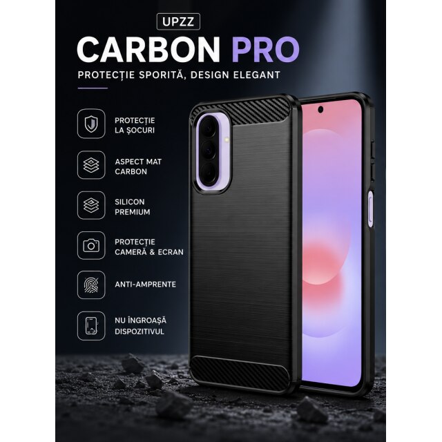 Husa Spate Upzz® Carbon Pro, Compatibila Cu Samsung Galaxy A27 5G, Protectie Perfecta, Silicon, Black