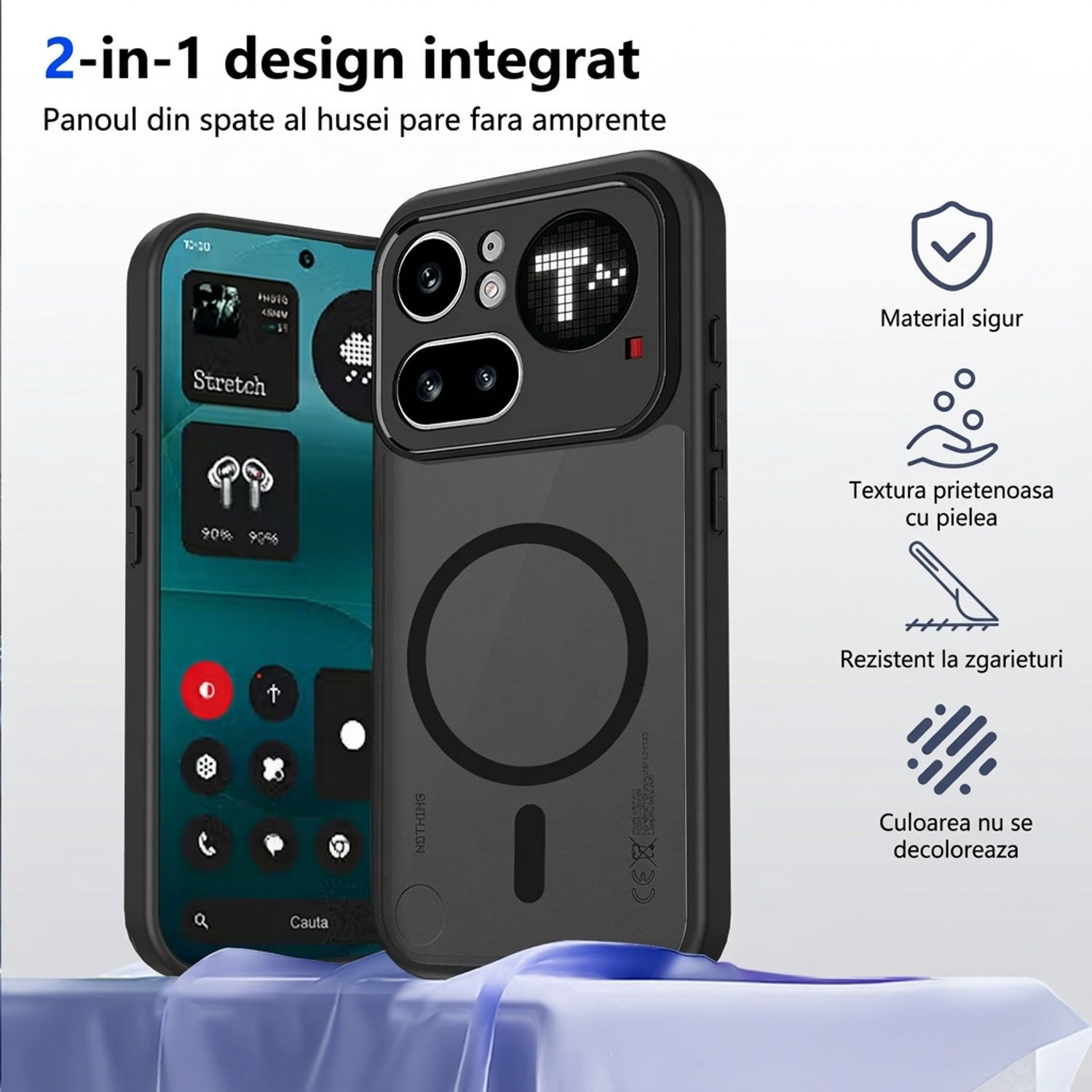 Husa pentru Nothing Phone 4a Pro, MagSafe, Soft Touch PC, Anti-Soc, Potrivire Perfecta, Protectie Camera, Negru Transparent