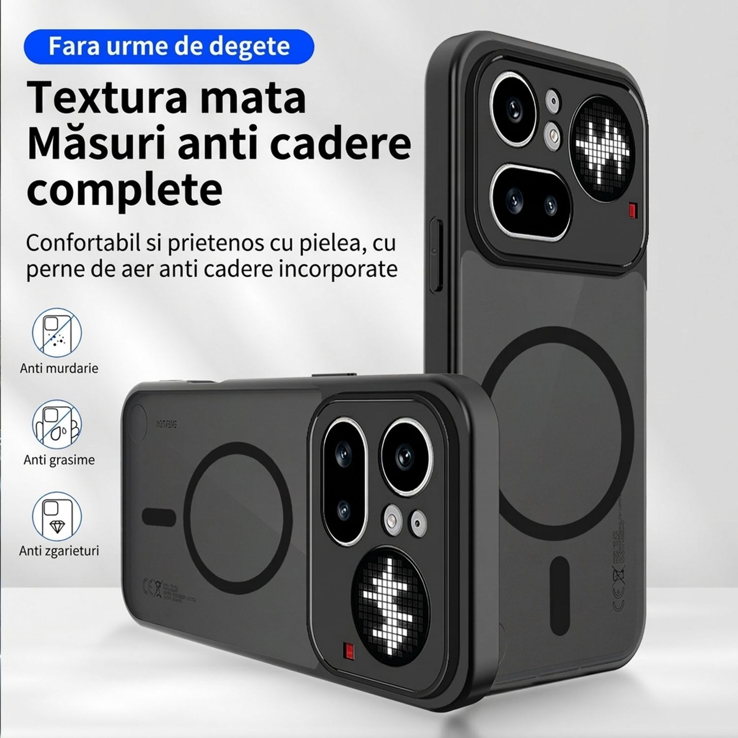 Husa pentru Nothing Phone 4a Pro, MagSafe, Soft Touch PC, Anti-Soc, Potrivire Perfecta, Protectie Camera, Negru Transparent