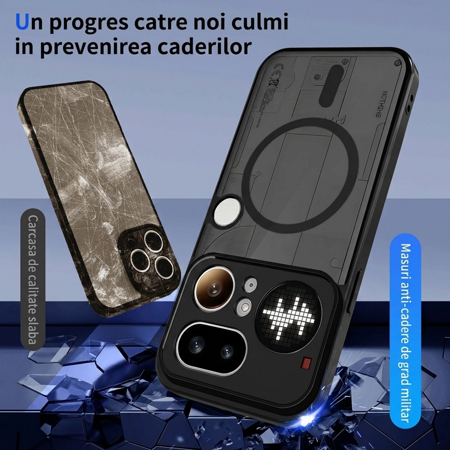 Husa pentru Nothing Phone 4a Pro, MagSafe, Soft Touch PC, Anti-Soc, Potrivire Perfecta, Protectie Camera, Negru Transparent