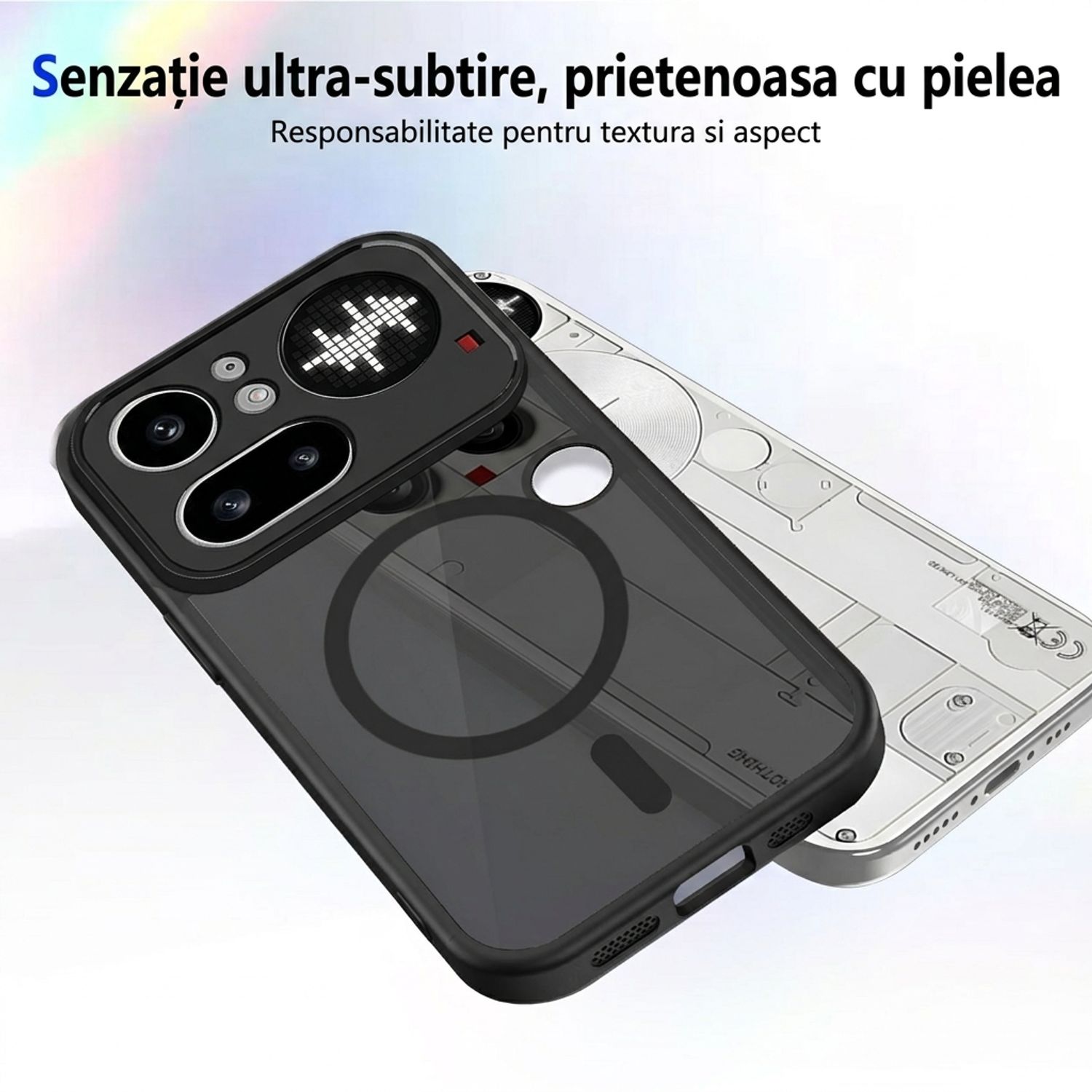 Husa pentru Nothing Phone 4a Pro, MagSafe, Soft Touch PC, Anti-Soc, Potrivire Perfecta, Protectie Camera, Negru Transparent