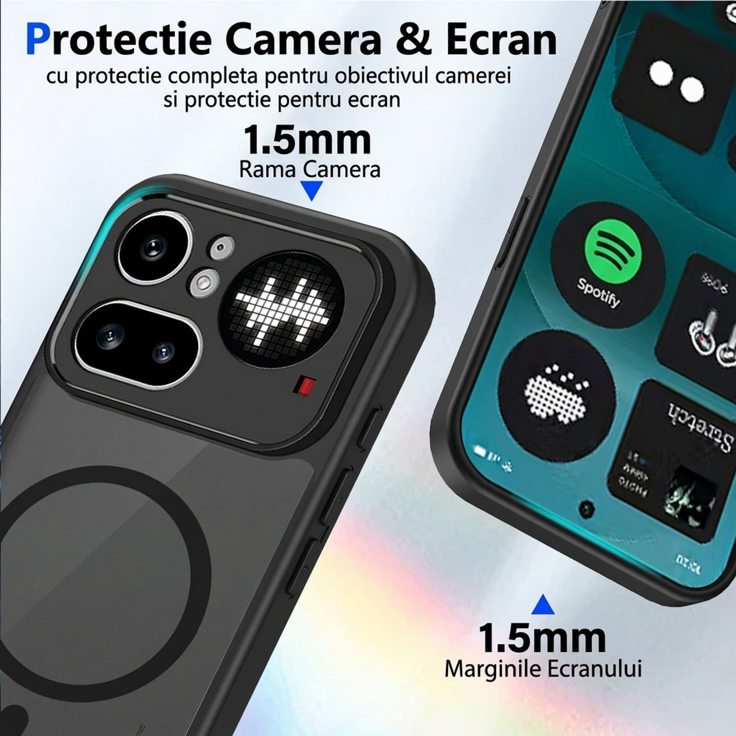 Husa pentru Nothing Phone 4a Pro, MagSafe, Soft Touch PC, Anti-Soc, Potrivire Perfecta, Protectie Camera, Negru Transparent