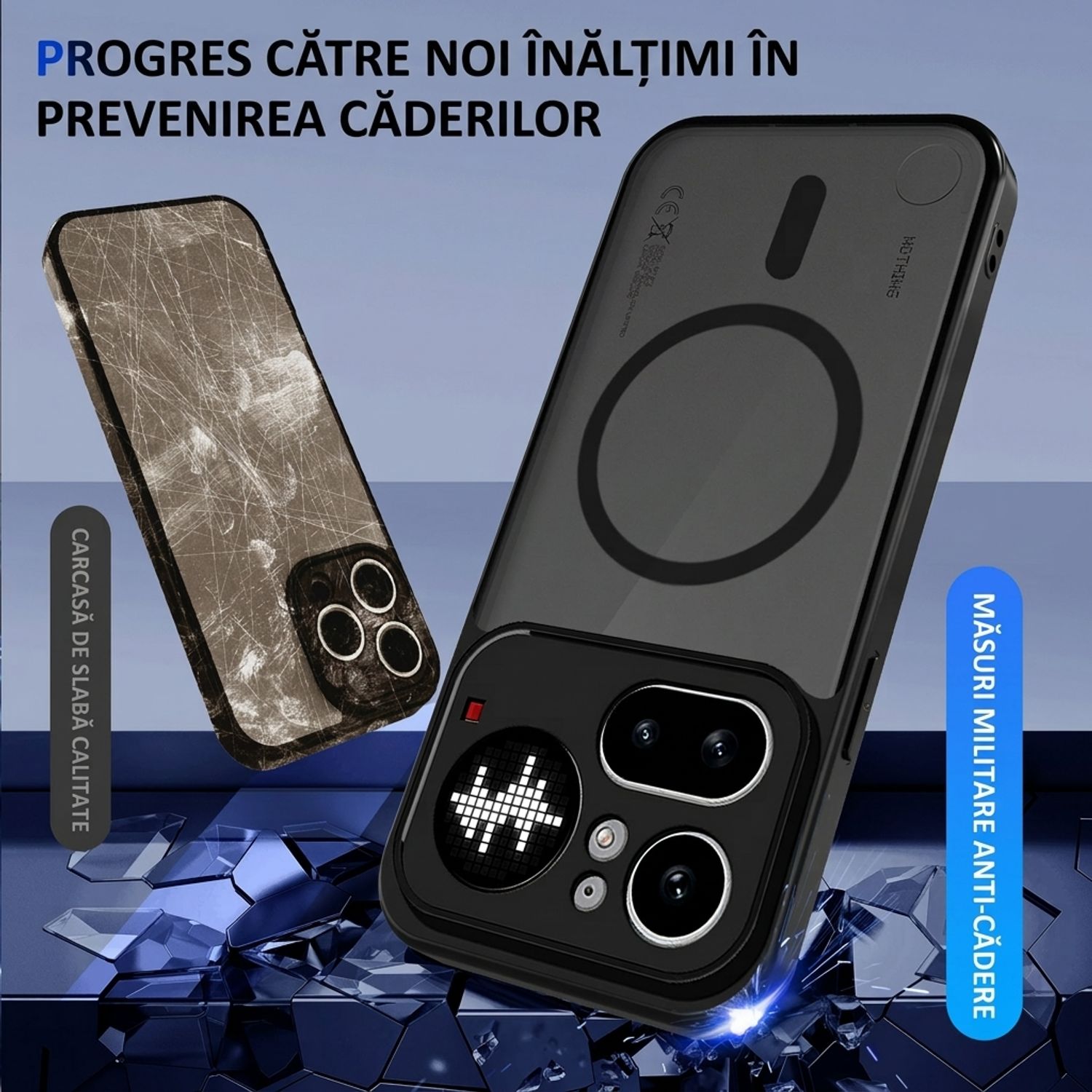 Husa pentru Nothing Phone 4a Pro, MagSafe, Soft Touch PC, Anti-Soc, Potrivire Perfecta, Protectie Camera, Negru Transparent