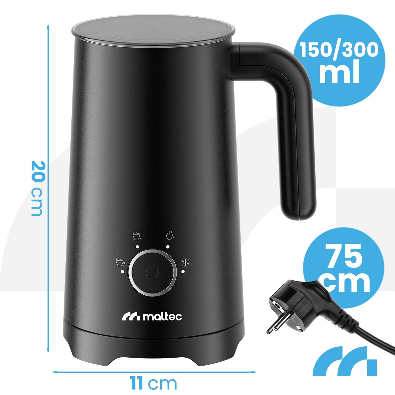 Spumator lapte MalTec Foamy500W 4 moduri negru 20x11x11cm