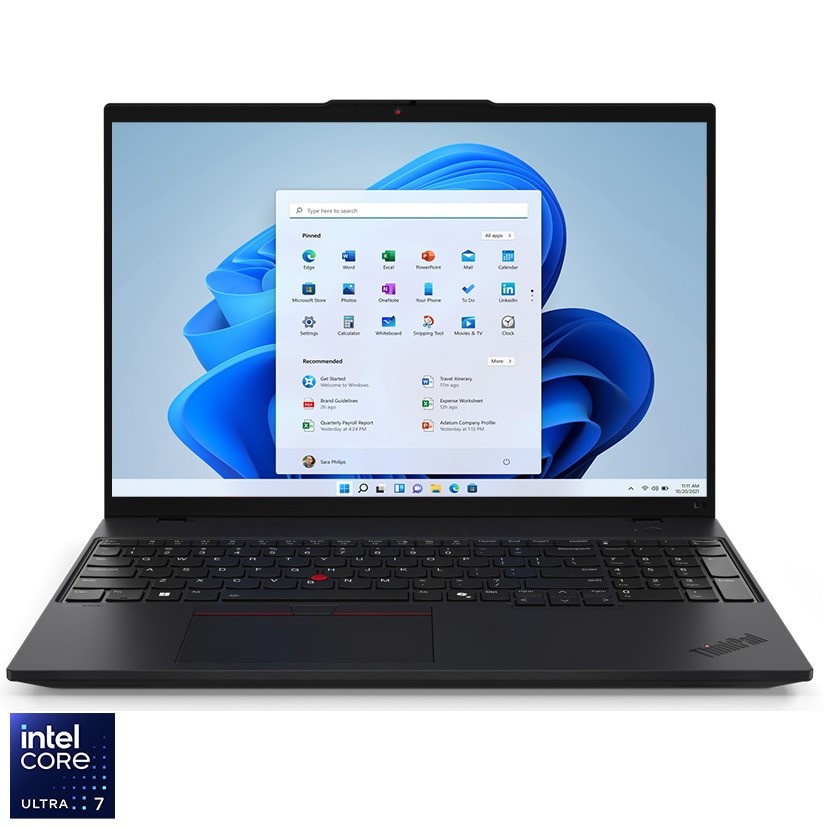 Laptop Lenovo ThinkPad L16 Gen 1 cu procesor Intel® Core™ Ultra 7 155U pana la 4.8GHz, 16" WUXGA, IPS, 16GB DDR5, 512GB SSD, Intel® Graphics, Windows® 11 Pro, Black, 3Y Onsite Upgrade