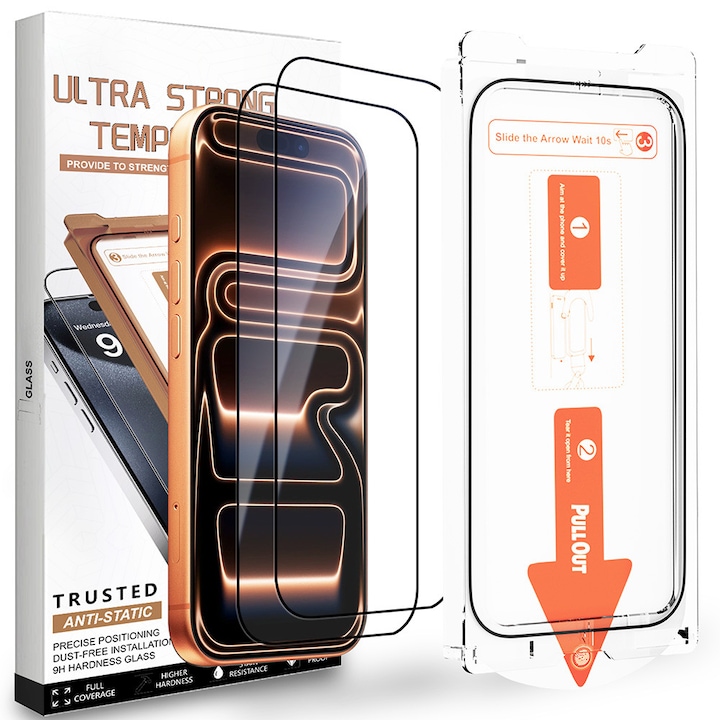 Set de 2 Folie de Protectie Pentru Telefon Mobil, Folie Protectie Sticla MOGU® Pentru iPhone 17 Pro, Protectie Profesionala Ecran 3D, Full Cover, Anti Zgarieturi, Advanced Touch Sensitivity, Ultra HD, Anti-amprente, Transparenta
