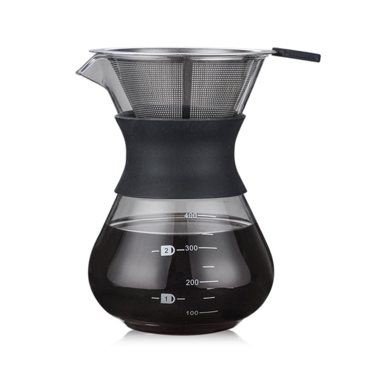 Cafetiera filtranta 400ml, sticla borosilicata, filtru inox, silicon, 2-3 cani
